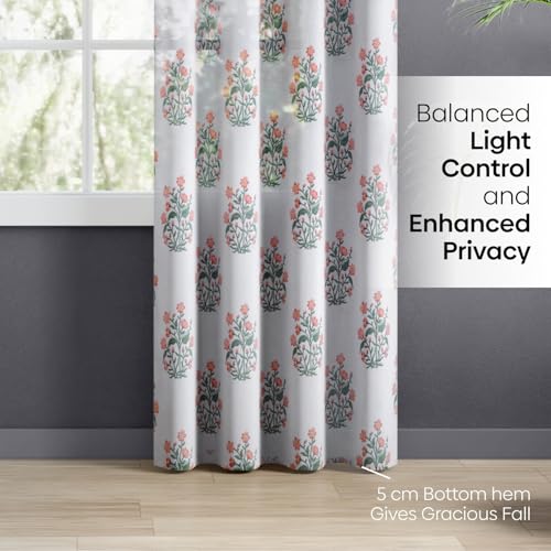 Image of haus & kinder Sheer Door Curtain 7 Feet Long Pack of 1 Door Curtain, 7 Feet Curtain for Door, Light-Filtering & Breathable (Floral Spring, Multicolor 114x213cm)