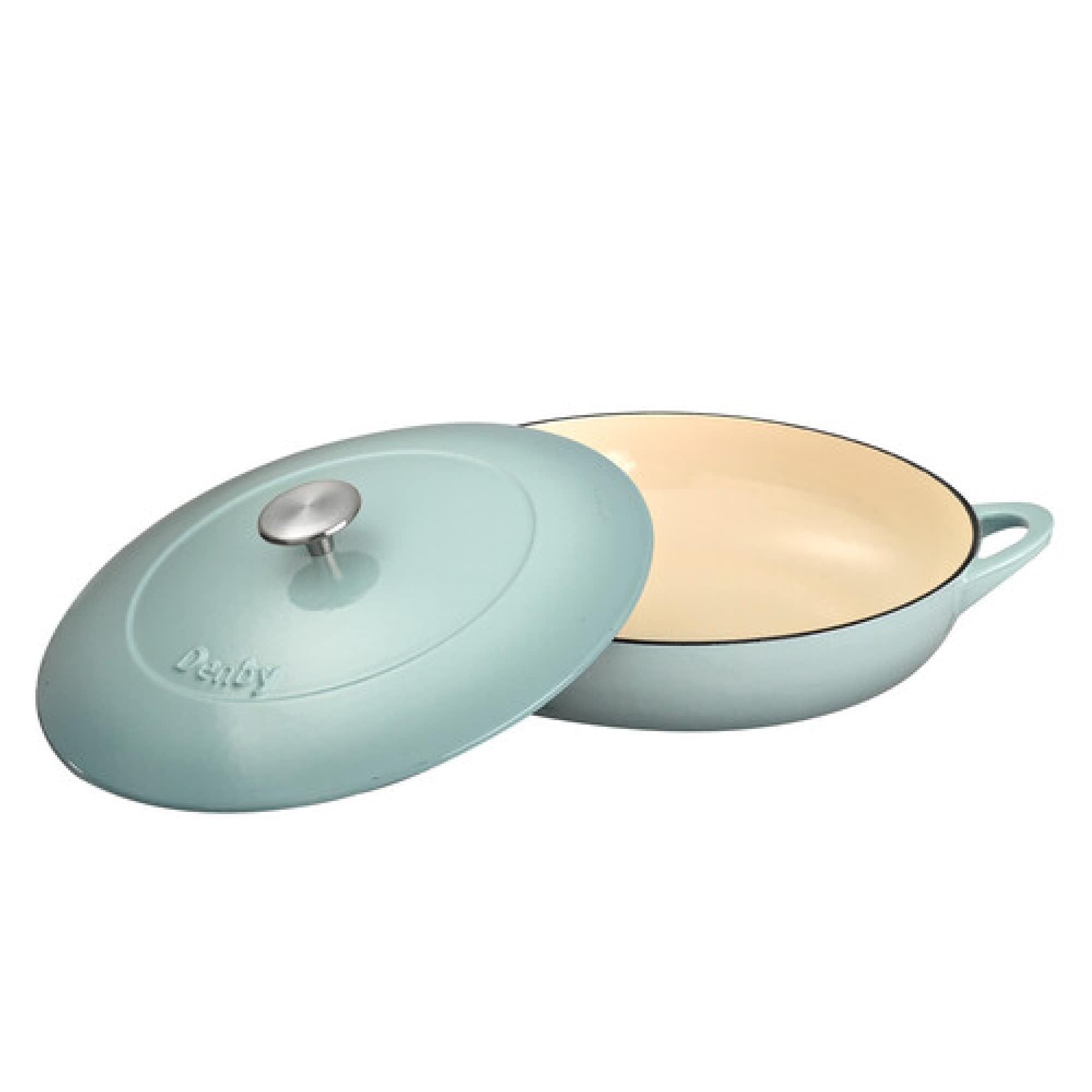 DenbyPavilion Blue Cast Iron Casserole Dish Shallow Dutch Oven, Oven Safe  Pot, Enamelled 30cm, Capacity - Main Image