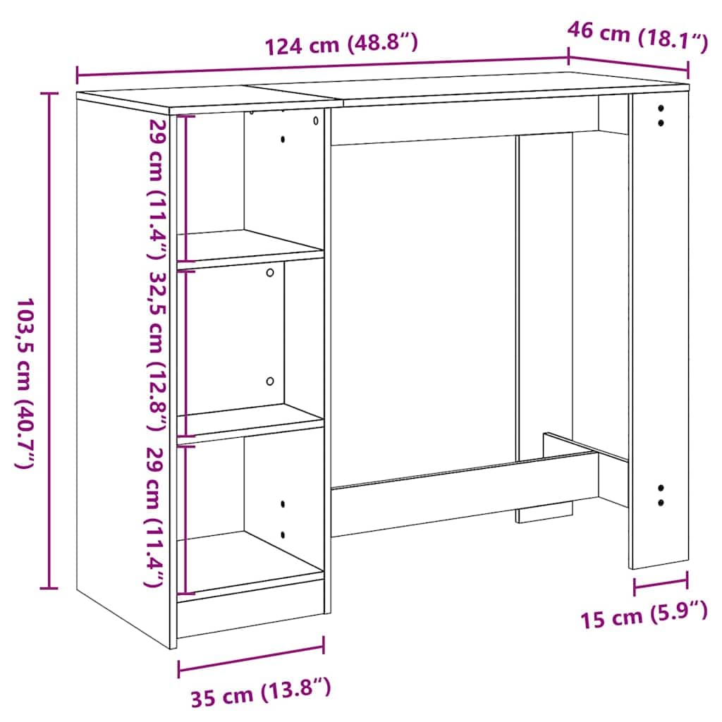vidaXL Mesa de Bar 124 x 46 x 103.5 cm Madera de ingeniería
