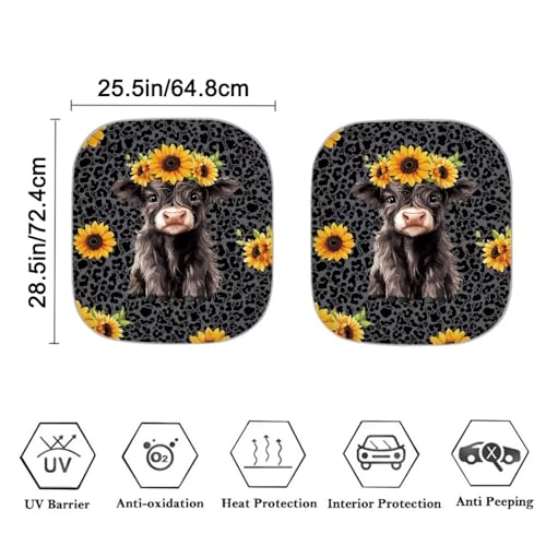 Image of Cute Highland Cow Windshield Sun Shade Foldable 2-Piece Car Sunshades Car Interior Accessories Sun Protection for SUV Truck Van Sedans Auto Interior Protector 28.5 x 25.5 inches