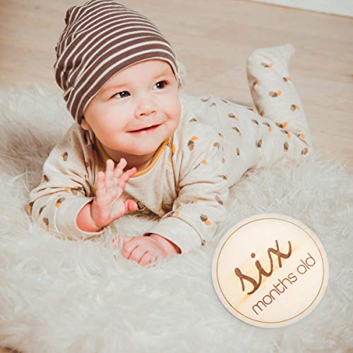STOBOK 12 Stuks Baby Geboorte Maand Nummer Kaarten Aankondigingskaarten Voor Baby's Kinder Herdenkingsmunt Pasgeboren Milestone- Kaarten Peren Dubbelzijdig Sticker Houten Mijlpaal - Image 3