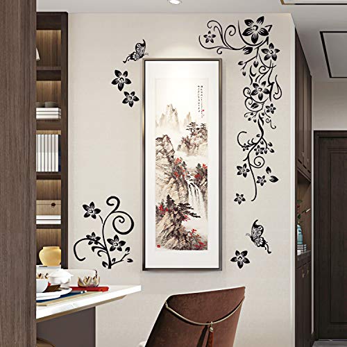 Livegallery Removable Black Vinyl Flowers Wall Decals Diy Flower Vines And Butterfly Wall Stickers Decor Peel Stick Art Decoration For Teens Room Baby Girls Bedroom Living Room Home Wall Corner #TOP3