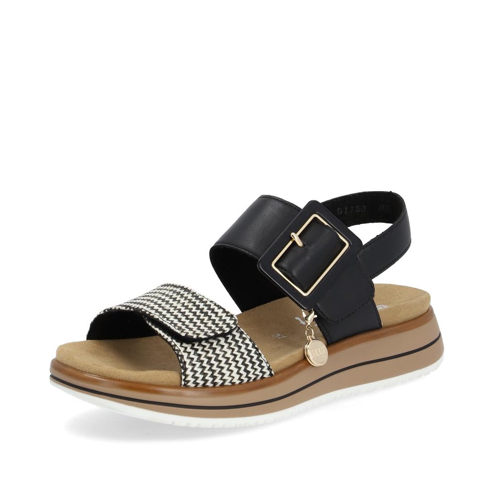 Remonte Damen Riemchensandalen D1J53, Frauen Sandalen,lose Einlage,offene Schuhe,Strandschuhe,Riemen,Riemchen,halteriemen,schwarz Kombi (02),37 EU