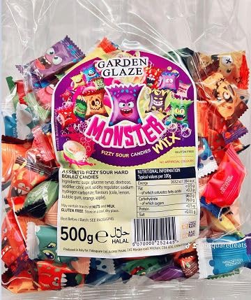 100 Assorted Fizzy Sour Hard Boiled Sweets – Monster Mix Kids Party Events Sharing, Halloween Spooky Treats, Halal, Gluten Free, No Artificial Colours, Bulk 500g wrapped candy bag