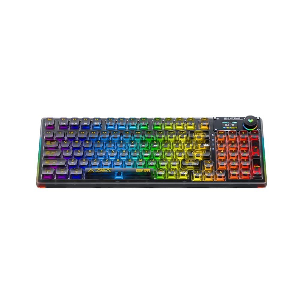 Odpaltoy F98pro 95Key Hot-Swappable Mechanical Keyboard with Transparent Keycaps,BT5.0/2.4G/USB-C Mechanical Keyboard with OLED Display,RGB Backlit Gaming Keyboard with Clear Keycaps,4000mAh,Black
