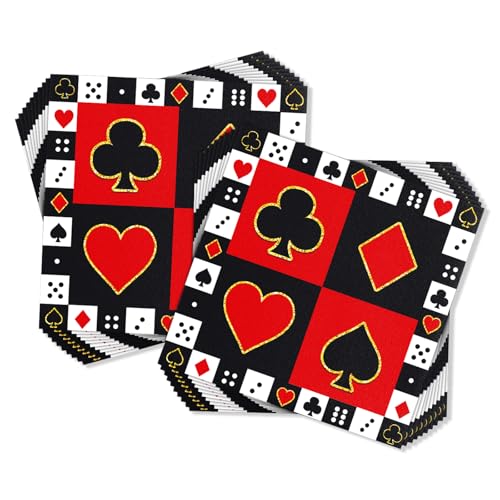 ParStaubbeutel-Lot de 20 serviettes de casino, 33 x 33 cm, serviettes de jeu de cartes, en papier, décoration de table Las Vegas, décoration de table de...