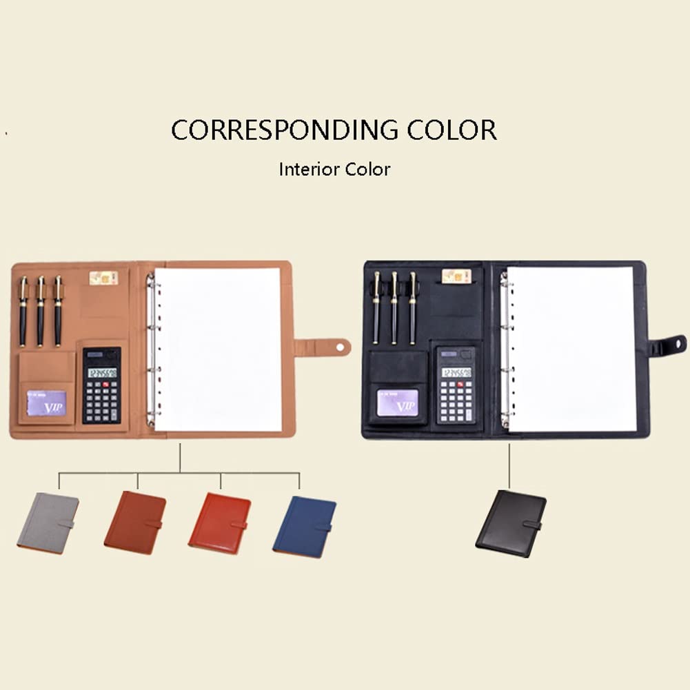 Cartella Portadocumenti A4 Con Calcolatrice Porta Documenti In Pelle PU Design Magnetico Con Spazio Di Archiviazione Organizer E Portapenne Per Appunti Conferenze(Blue-8-digit calculator)
