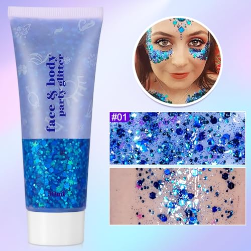 Sularpek 3 Pcs Face Glitter, 50ml Hair Glitter Gel, Sequins Shimmer Liquid Eyeshadow - Image 3