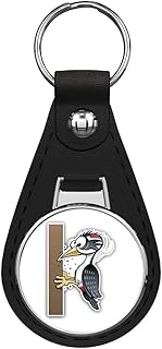 Cartoon Woodpecker Keychain Black Premium Leather Key Chain with Key Ring