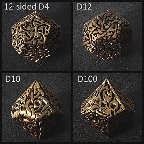 Antique-Gold-Endless-Order-Dice-7-Piece-Polyhedral-Metal-Dice-Set-Celtic-Knots-Extra-Heavy-Large-for-DND-DnD5e-TTRPG-Tabletop-RPG-Dice-Wizard-Monk-Paladin-Cleric-Artificer-Dice