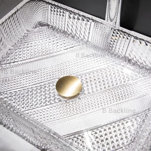 Image of B Backline Luxury Glass Basin /Table Top Crystal Glass Wash Basin Over Counter /Counter Top Wash Basin For Bathroom & Living Room 17.5 X 13 X 4 Inches (Glass Basin) (5 Years Glaze Warrenty)