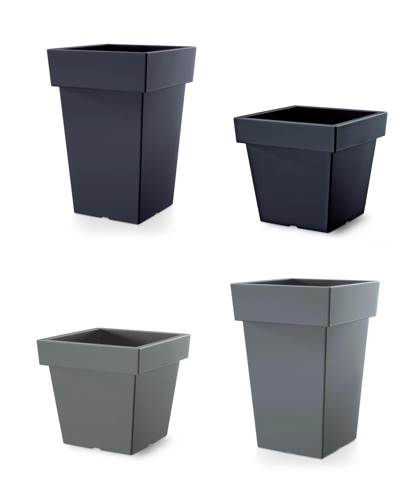 B2C Plant Flower Pot Square Low Planter Pot 3 Sizes Garden Patio Home Large Modern (15.2 Litres Low, Grey)