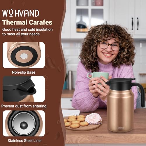 Image of Insulated Coffee Carafe, 51 oz, Keeps Hot for 12H, Copper | Thermal Carafe, One-Hand Pour, Leakproof Lid, Anti-Slip Base for Personal Use