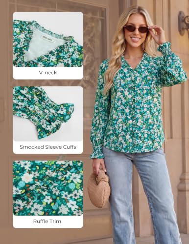 GRACE KARIN Womens Long Sleeve Boho Tops Ruffle Work Blouses Green XXL - image 5