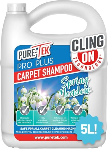 Pure Tek Carpet Cleaner Shampoo 5L - Carpet Cleaner Solution for Machines Heavy Duty Stain Remover Liquid Deep Cleaning Detergent to Neutralise Pet Odour & Urine Stains Works with All Machines