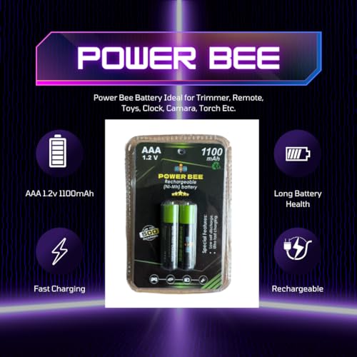 Image of TUBER 2PCS 1.2V AA 2500mAh & AAA 1100mAh Rechargeable Power Bee Lithium Ni-Mh Battery Cell use for Cordless Phone,LED Light,Bluetooth Speaker Clock,Camara,Laptop,Torch,Remote etc (AAA 1100mAh, Green)