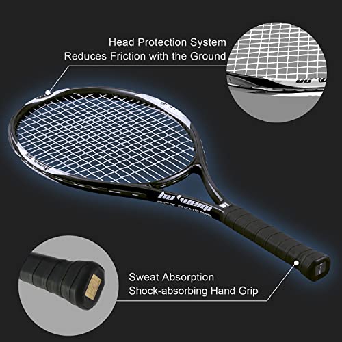 Bo'weiqi Tennis Racket 27 Inches Pre-Strung Lightweight Shock-Proof Adults Tennis Racquet With Racket Covers For Beginners And Professionals Black #TOP3