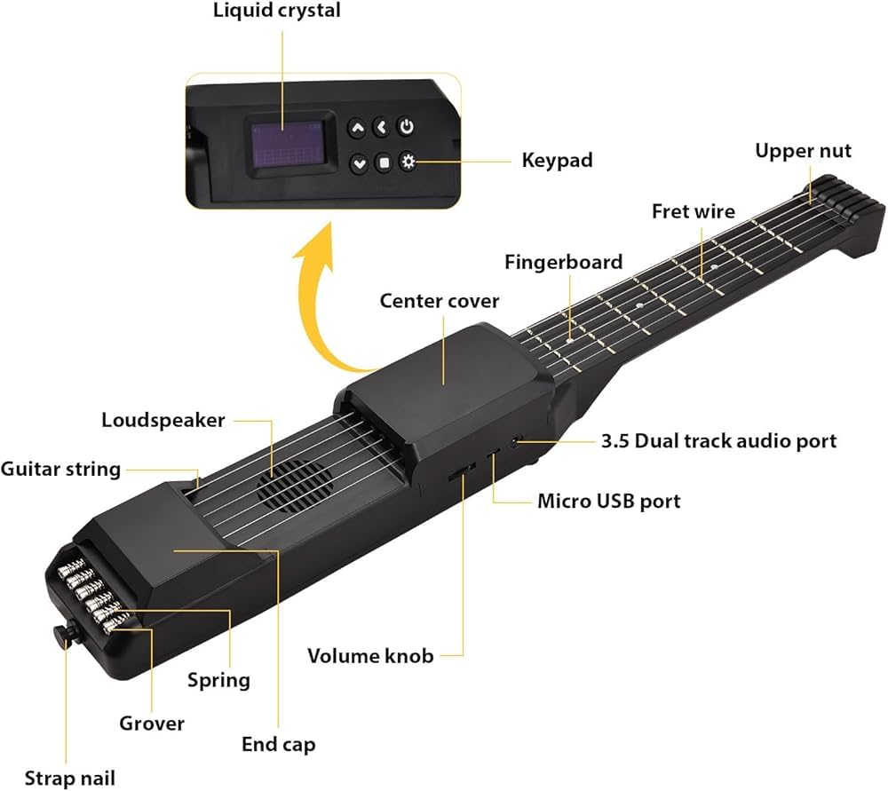 7 tasti chitarra elettrica intelligente silenziosa pratica accordatore digitale metronomo funzione tasca portatile folk chitarra multifunzionale con capotasto digitale per principianti via,N