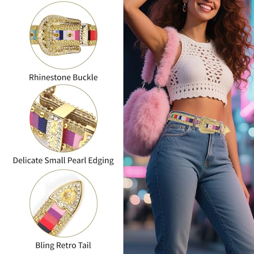 Women's Colorful Floral Buckle Western Studded Rhinestone Belt - Stylish for Cowboy Cowgirl2