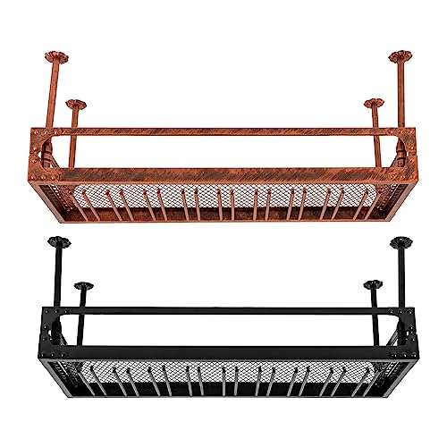 Industrial Vintage Bar Floating Shelf, 27 Goblets Shelf Ceiling Mounted Hanging Wine Bottle Holder, Shelf Champagne Glass Rack, Bar Home Decor (Black)