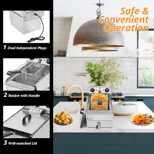 Winado 12.5QT Electric Deep Fryer with Time Control & Oil Filtration, 11.8L Countertop Stainless Steel w/Temperature Control & Basket & Lid Frying Machine, for Home & Commercial 1700W 60Hz 110V - Image 4