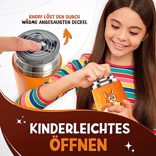 Foto von Thermobehälter für Essen Kinder – 500ml – 100% auslaufsicher - Warmhaltebehälter Essen Edelstahl – Thermobecher Essen – Thermo Lunchbox Kinder – Warmhaltebehälter Brei - Orange