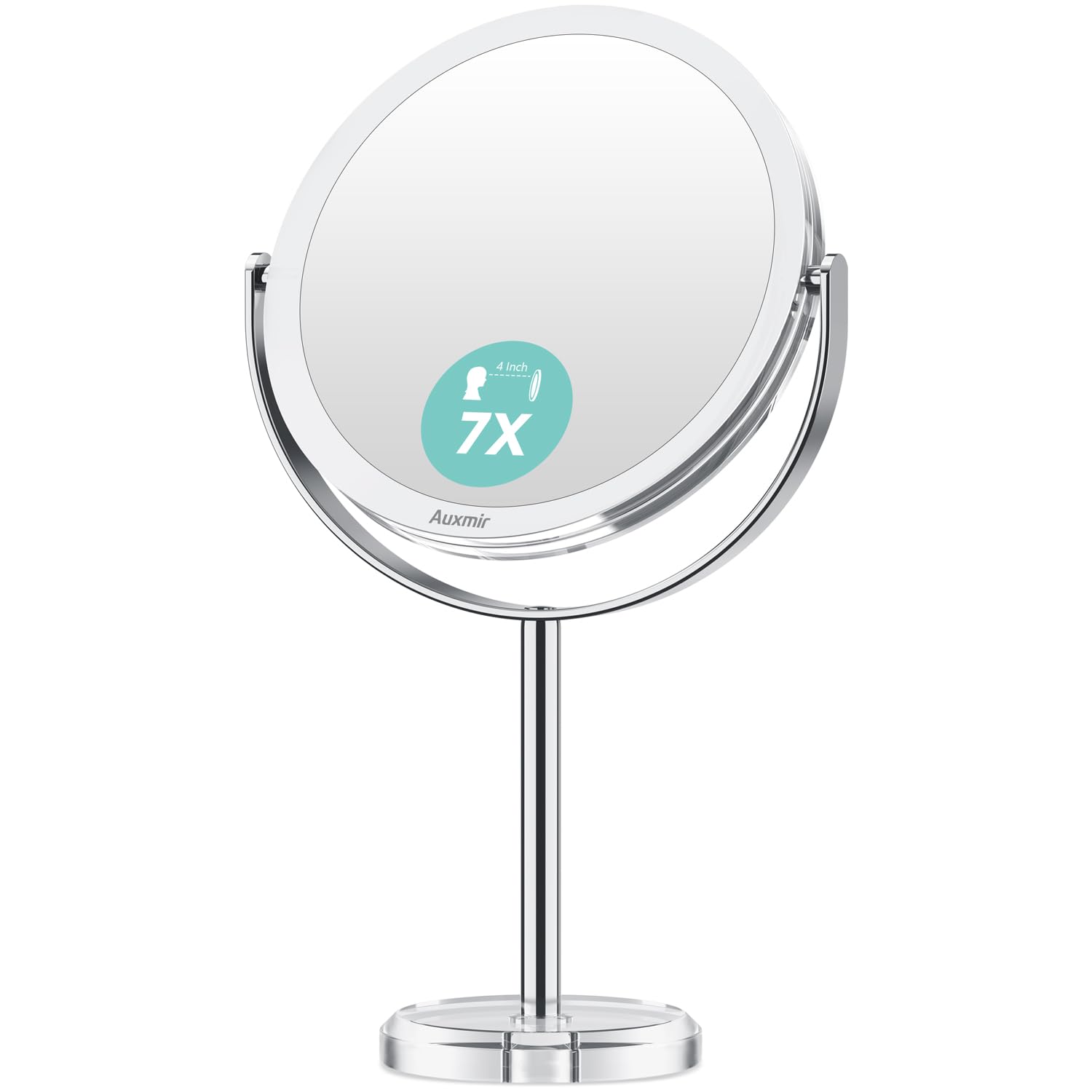 Auxmir Kosmetikspiegel Doppelseitiger Schminkspiegel mit 1X/7X Vergrößerung, Tischspiegel Stehend 360° Schwenkbar, Abnehmbarer Reisespiegel für Schminken Makeup Gesichtspflege und Rasieren