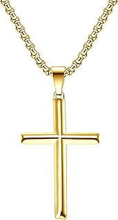 Veylenix Silver/Gold/Black Cross Necklace Beveled Edge for Men Women Stainless Steel Polished Cross Pendant Necklace for B...