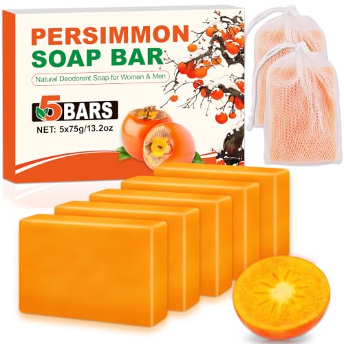 NXPPYY 5 PCS Persimmon Soap Bar for Body Odor Control, Natural Deodorant Body Bar Soap for Old...