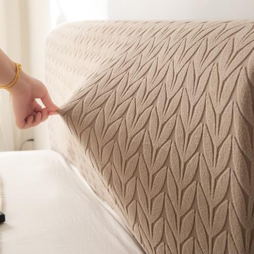 Image of HOMETHREADS Stretchable Lycra /Velvet Headboard Cover | Soft, Dust-Proof & Wrinkle-Resistant Bed Back Protector | Fits Leather, Wooden & Fabric Bedsides |for 5ft to 5.5ft Beds | (Beige, 150x65cm)
