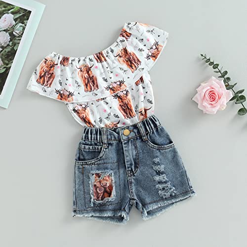 Ledy Champswiin Toddler Girl Summer Clothes Set Floral T-shirts+Denim Shorts 1T 2T 3T 4T 5T 6T Kids Girl Outfits2