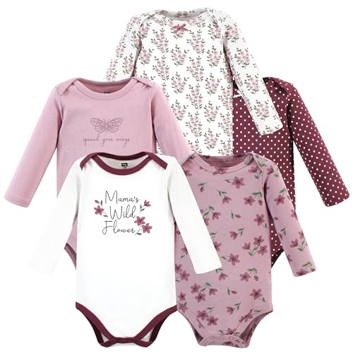 Image of Hudson Baby baby-girls Cotton Long-sleeve Bodysuits 5-pack