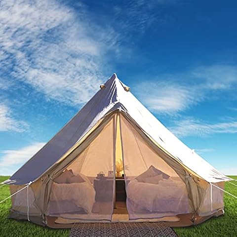 BuoQua 4M Bell Tent with Stove Hole 5-8 Persons Canvas Cotton Canvas Tents Yurt Tent for Camping 4-Season Waterproof Large Teepee Tent for Family Camping Outdoor Hunting Cover