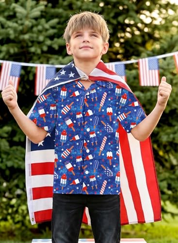 Image of BesserBay Unisex Kids 4th of July Shirt Girls Boys Patriotic Button Down Shirt American Flag Top 4-14 Years