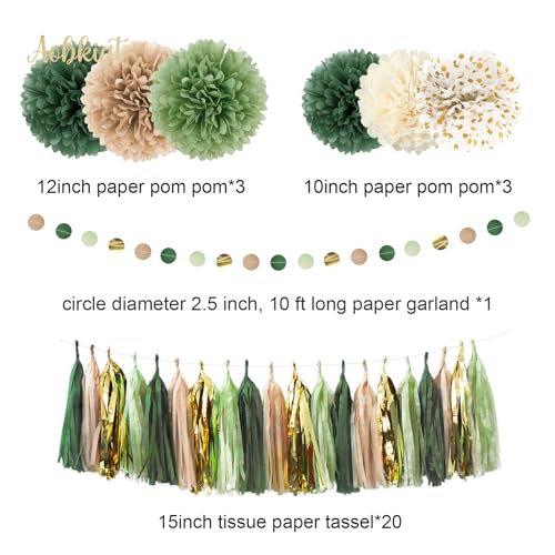 Image of AOBKIAT Sage Green Wedding Party Decorations Kit,28 PCS | with Tissue Paper Pom Poms,Garland,Tassels Hanging Backdrop for Birthday,Bridal Baby Shower,Boho Wedding Party Supplies