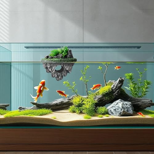 Image of Floating Aquarium Decor, Fish Tank Decorations, Natural Rock Design with Mini Caves, Fun Resting Spot for Betta, Guppies, Goldfish and Small Pets