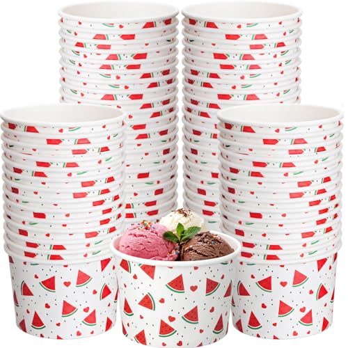 Image of Funnymoom 50 Pack Watermelon Ice Cream Cups 9 oz Watermelon Disposable Dessert Bowls Melon Paper Soup Bowls Snack Cups for Hot or Cold Food for One In A Melon Summer Fruit Baby Shower Birthday Party