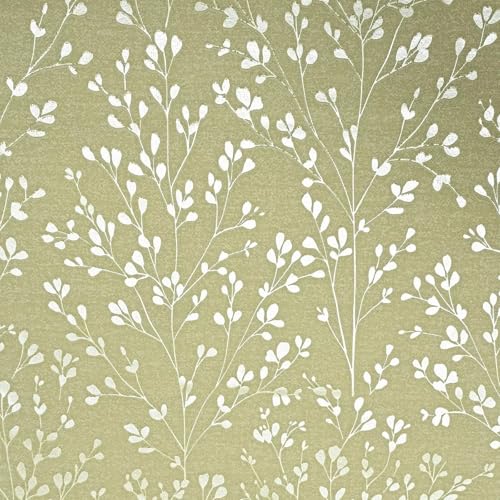 SOPHIE LAURENCE Olive Green Metallic Floral Textured Vinyl Wallpaper | Paste The Wall Washable Strippable for Living Room, Bedroom, Office, Straight Match Slightly Imperfect (Full Roll)