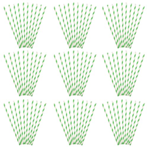 100 pitillos de papel rayados verdes desechables