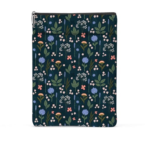 Wildflower Pattern Book Lovers Gifts Waterproof Book Sleeve Book Pouch Book Protector with Zipper and Front Pocket BookCover Case for Women Girl Readers Librarian Book Accessories Book Club Gifts