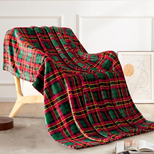 Touchat Fleece Throw Blankets, Buffalo Plaid Throw Blanket for Couch Sofa Bed, Soft Warm Fuzzy Cozy Plush Checkered Blanket, Lightweight Farmhouse Decor (Red and Green Plaid, 50“ x60”)