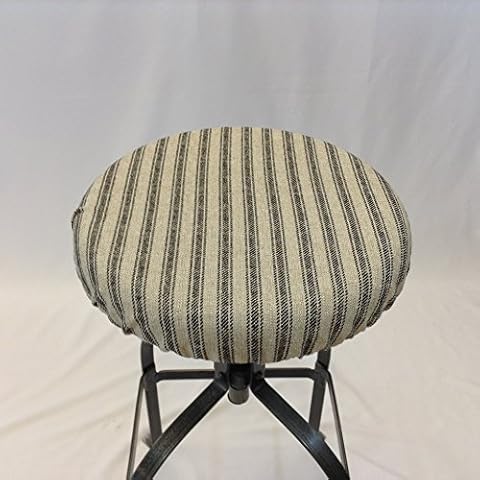 Rustic French Ticking Stripe Fabric Round Bar Stool Cover 12" to 20" Washable, Optional Foam Cushion Insert, Free US Shipping, Made in USA Cover