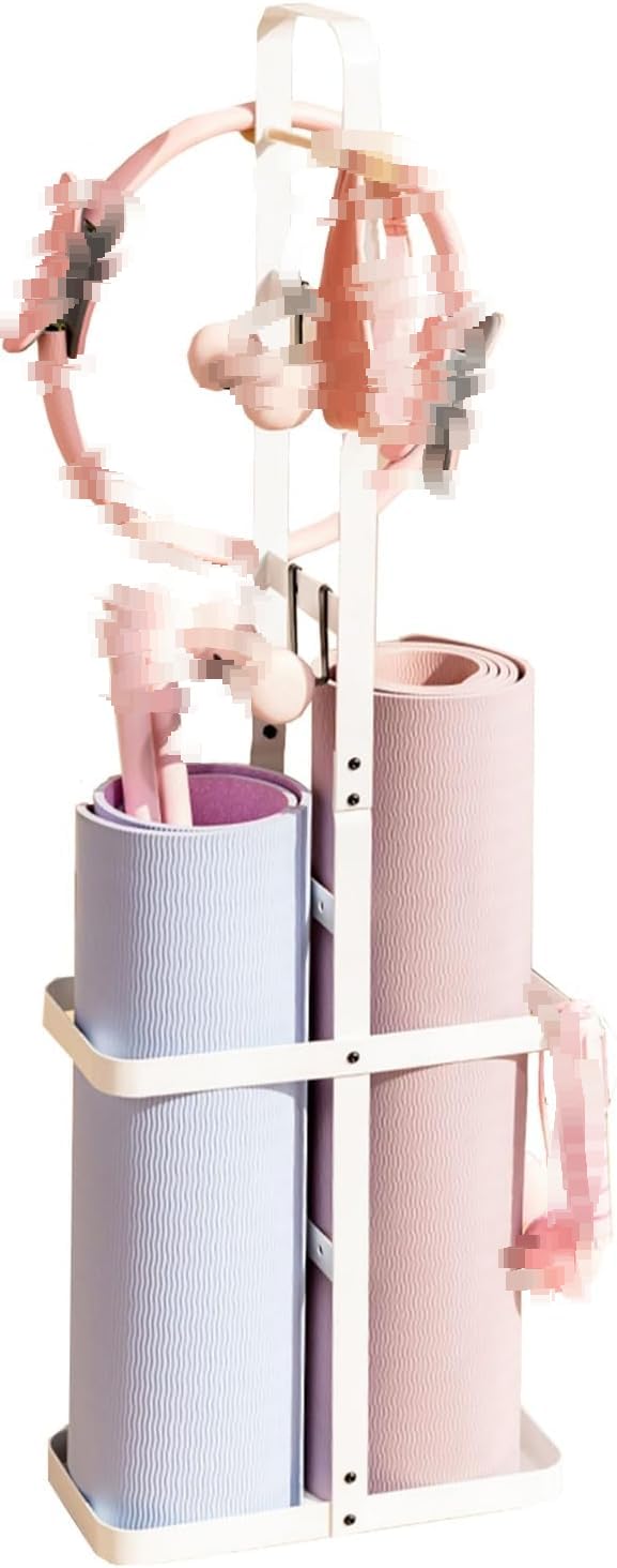 Yogamatten-Aufbewahrungsständer, langlebiger Metallboden-Standhalter mit verstellbaren Haken - Idealer Organizer für Heim-Fitness- und Fitnesscenter, stilvolles und platzsparendes Design (weiß)