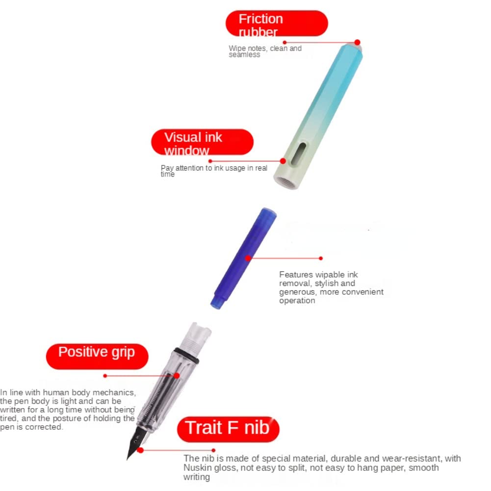 LVZONGXIN Radierbarer Füllfederhalter - Mit 11 Tintenpatronen & Feder-Pflegeset | Blaue Tinte M-Feder