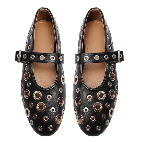 Women Perforated Ballet Flats with Buckle Strap Mesh Mary Jane Shoes Comfortable Ballerina for Casual Daily Dress2