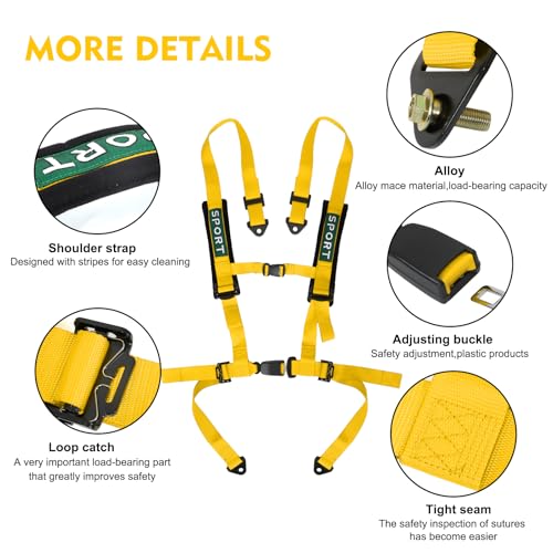 Image of 2Pcs 4 Point Racing Harness With Padding Heavy Duty Buckle Upgraded 3 Inch Straps UTV Harness 4 point Universal Adjustable for Adults Easy Install,Yellow