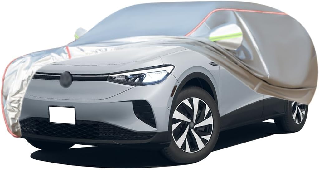 WOLWES Car Covers are Suitable for VW ID.4 2021-2023 All-Weather Windproof, Snowproof, Rainproof, UV-Protected and Breathable All-Season Universal with Side Door Zip Oxford Cloth Car Covers (Color :