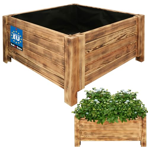 KOTARBAU® Blumenkasten Holz für draußen Pflanzkasten lang 60cm Breite 60cm Pflanzkübel Holz outdoor Blumenkiste für Terrasse & Balkon Blumenkasten Holzoptik rustikal Kräuterkiste