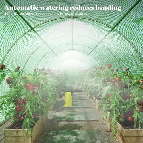 AMERLIFE 26x10x7ft Large Walk-in Greenhouse for Outdoors with Watering System Upgraded Swing Door Tunnel Greenhouse kit, Heavy Duty Galvanized Steel Frame, 16 Windows, Ground Pegs & Film Clips, Green