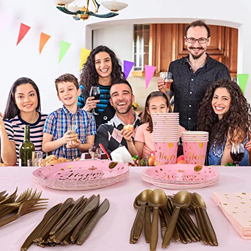 176Pièces Rose Party Vaisselle,25 invités Kit Vaisselles Anniversaire Assiette Dîner Papier Tasse Serviette, Enfants… - Image 7